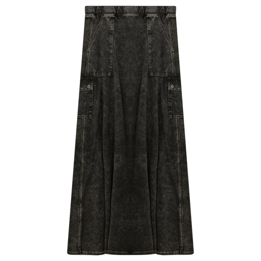 Ladies Tie Dye Wash Rib Long Skirt With Side Pockets