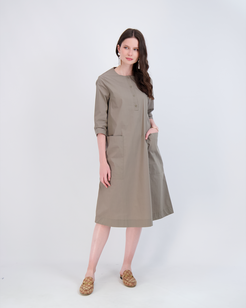 Shirt Dress With Pockets Stone