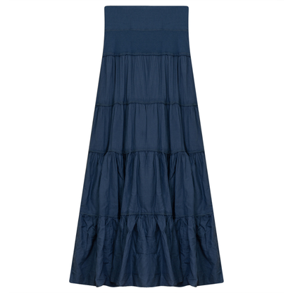 Ladies Tiered Maxi Gauze Skirt Insignia Blue