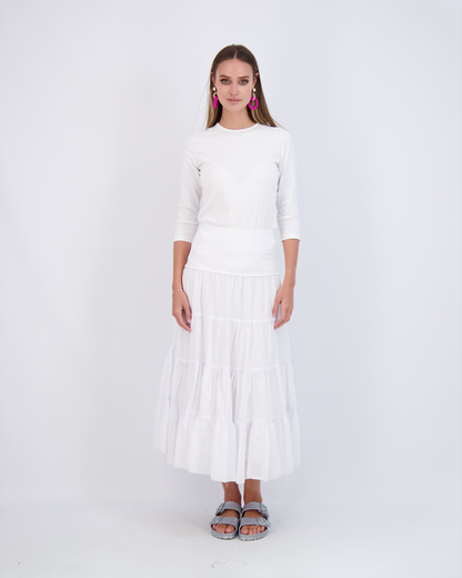 Ladies Tiered Maxi Gauze Skirt White