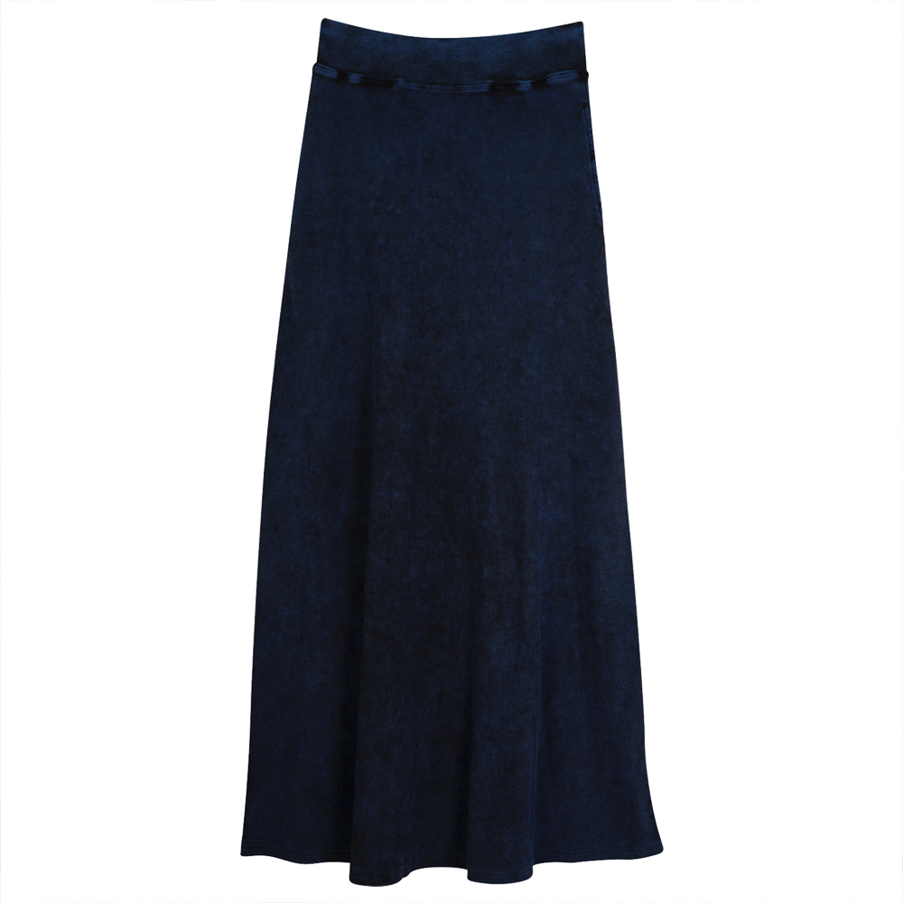Long Denim Wash Skirt Dark Denim Wash
