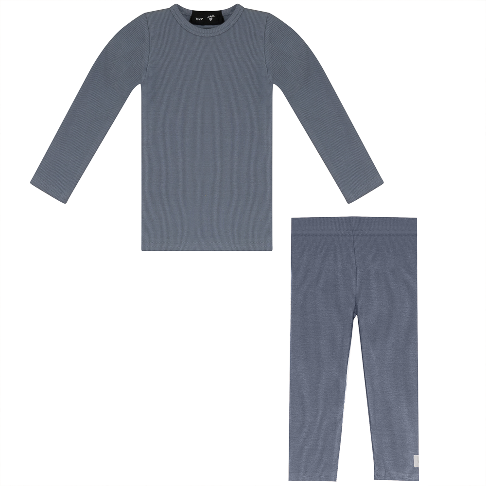 Soft Rib Long Sleeve 2pc Grey Blue