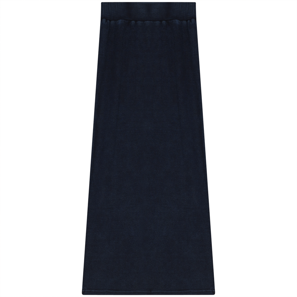 Soft Denim Wash Long Straight Skirt Dark Denim Wash