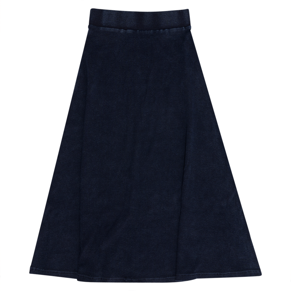 Soft Rib Denim Wash Long Flare Skirt Dark Denim Wash