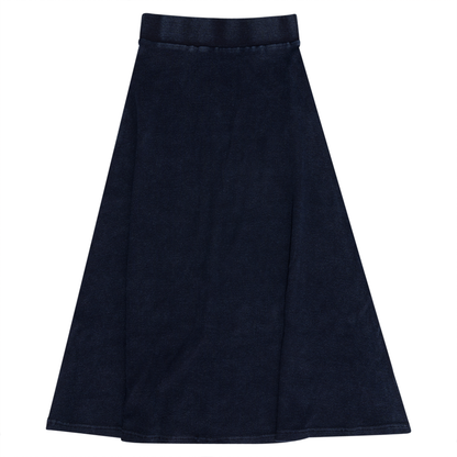 Soft Rib Denim Wash Long Flare Skirt
