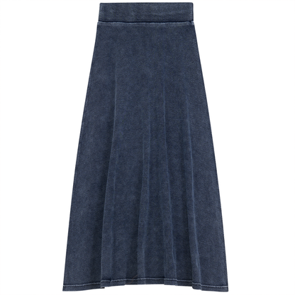 Soft Rib Denim Wash Long Flare Skirt Light Denim Wash