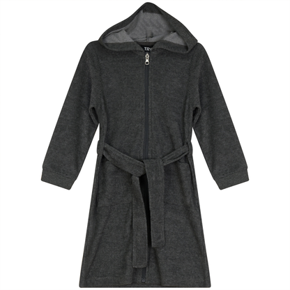 Washed Rib Terry Robe Grey Wash Black