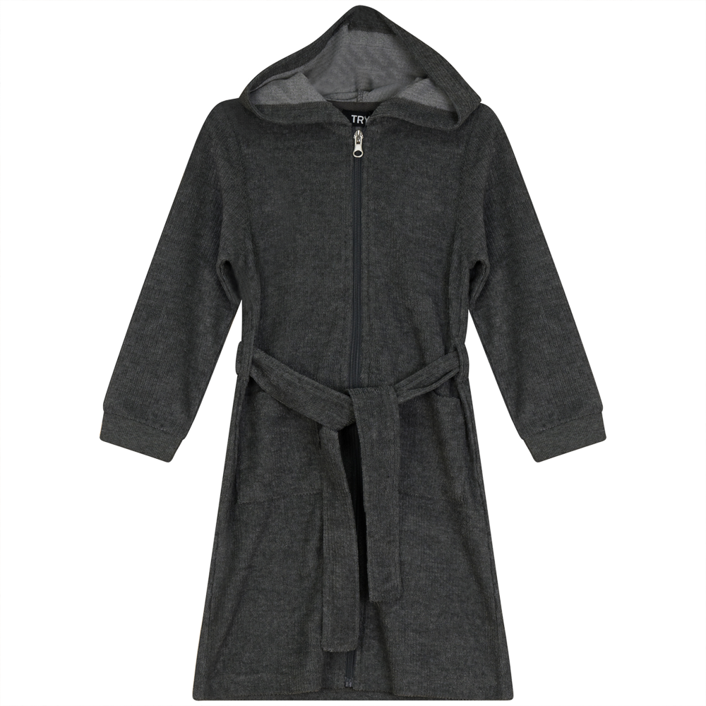 Washed Rib Terry Robe Grey Wash Black