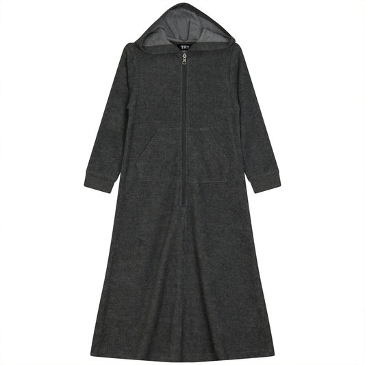 Washed Rib Terry Robe Grey Wash Black