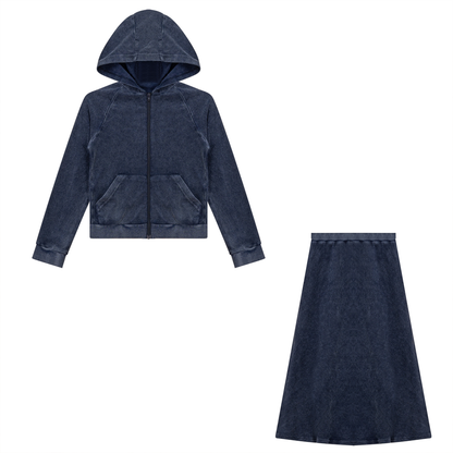 Distressed Washed Terry Set Dark Denim Wash