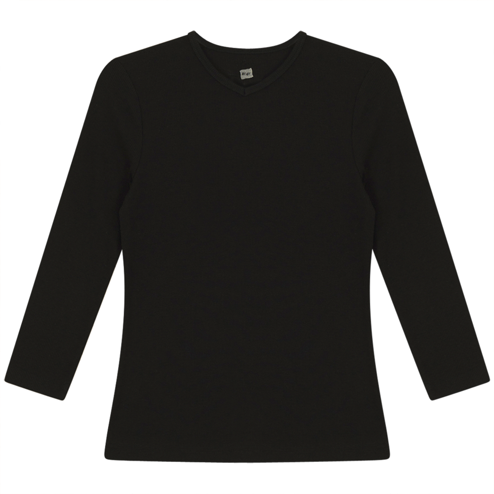 V Neck Ribbed Tee Black