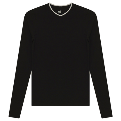 V-Neck Ribbed Tee Black White