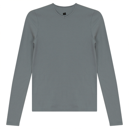 V-Neck Ribbed Tee Dark Dusty Blue