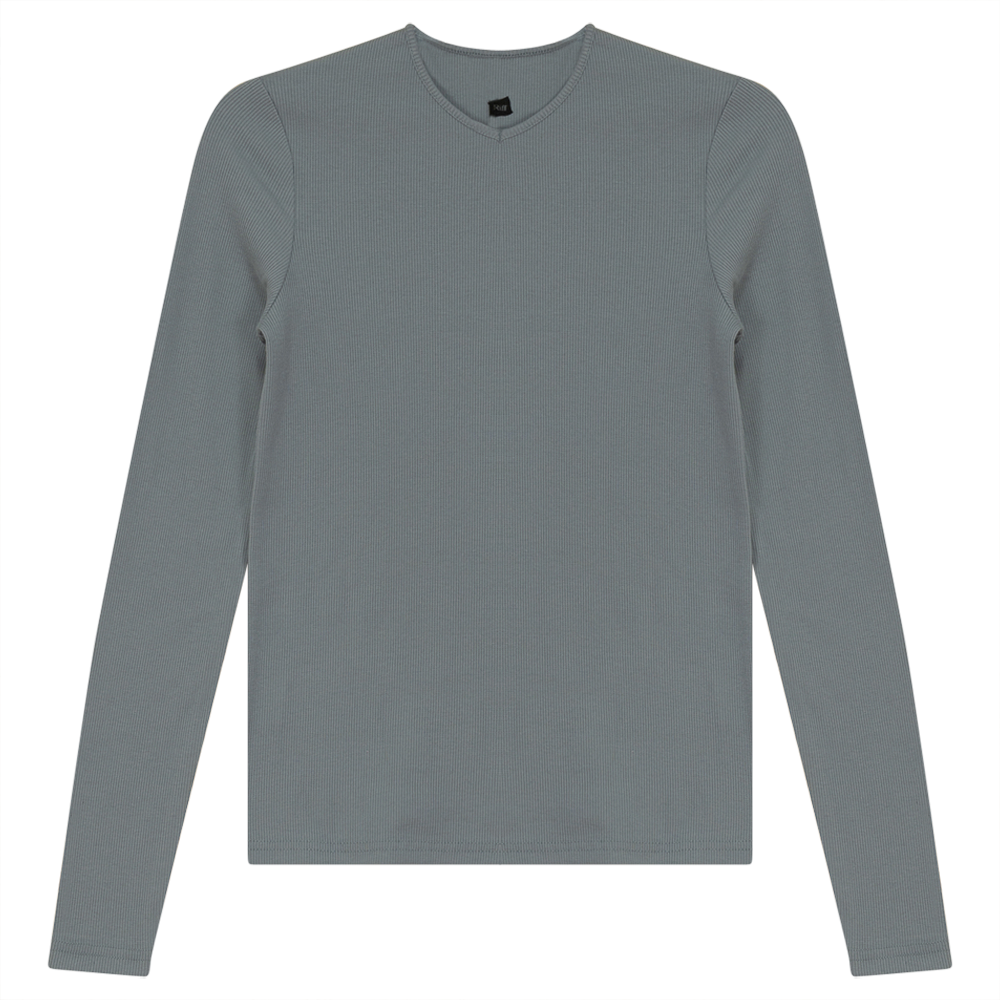 V-Neck Ribbed Tee Dark Dusty Blue