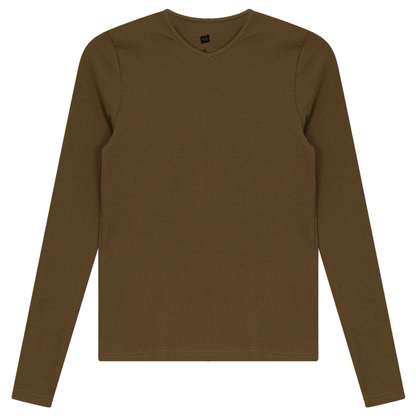V-Neck Ribbed Tee Light Taupe