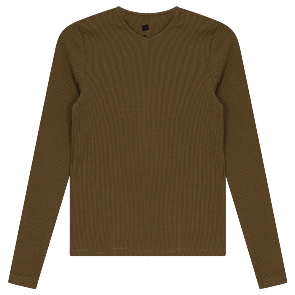 V-Neck Ribbed Tee Light Taupe