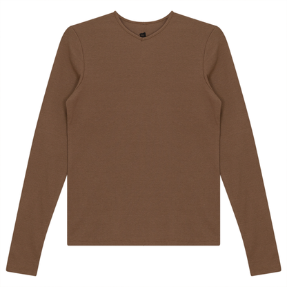 V-Neck Ribbed Tee Mocha