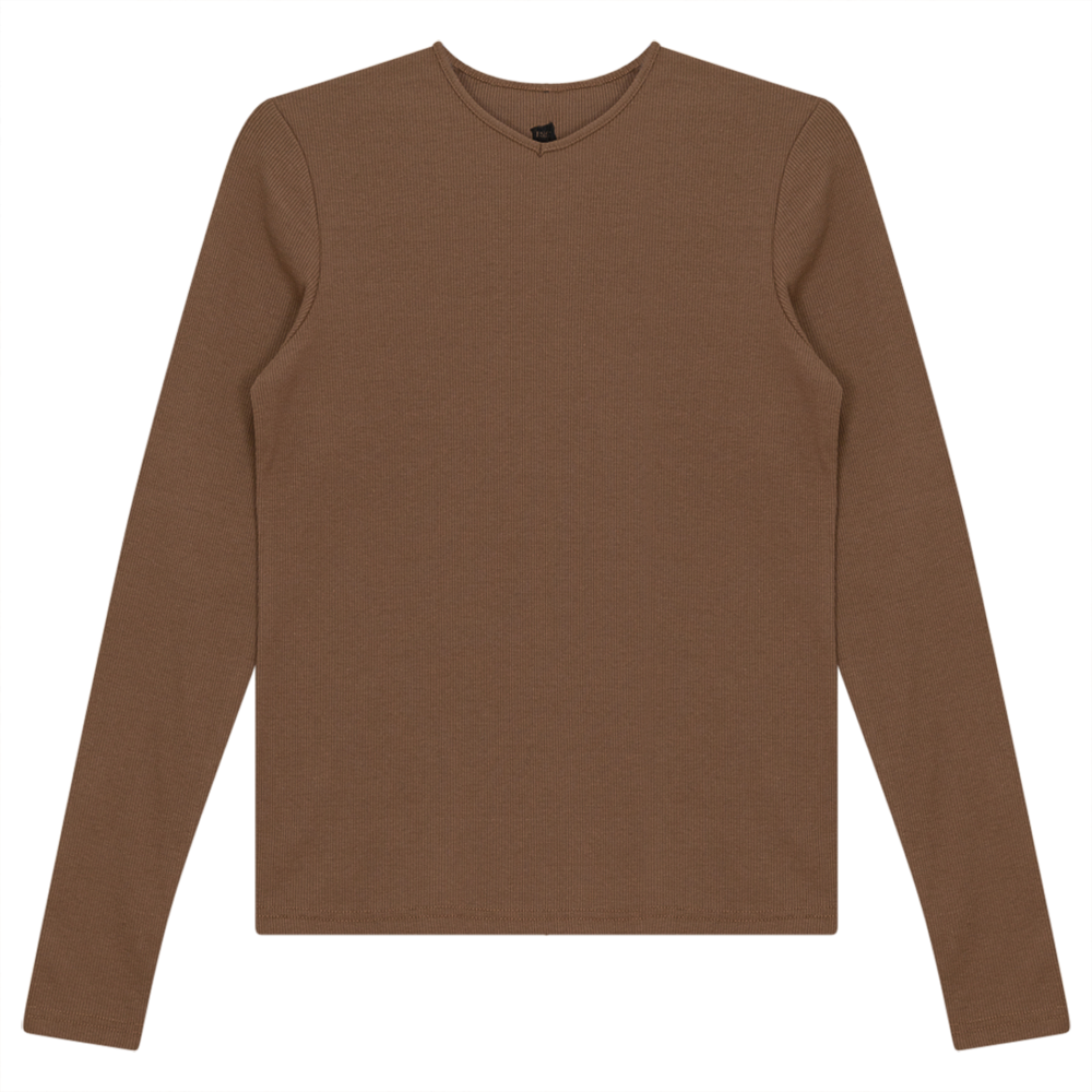 V-Neck Ribbed Tee Mocha