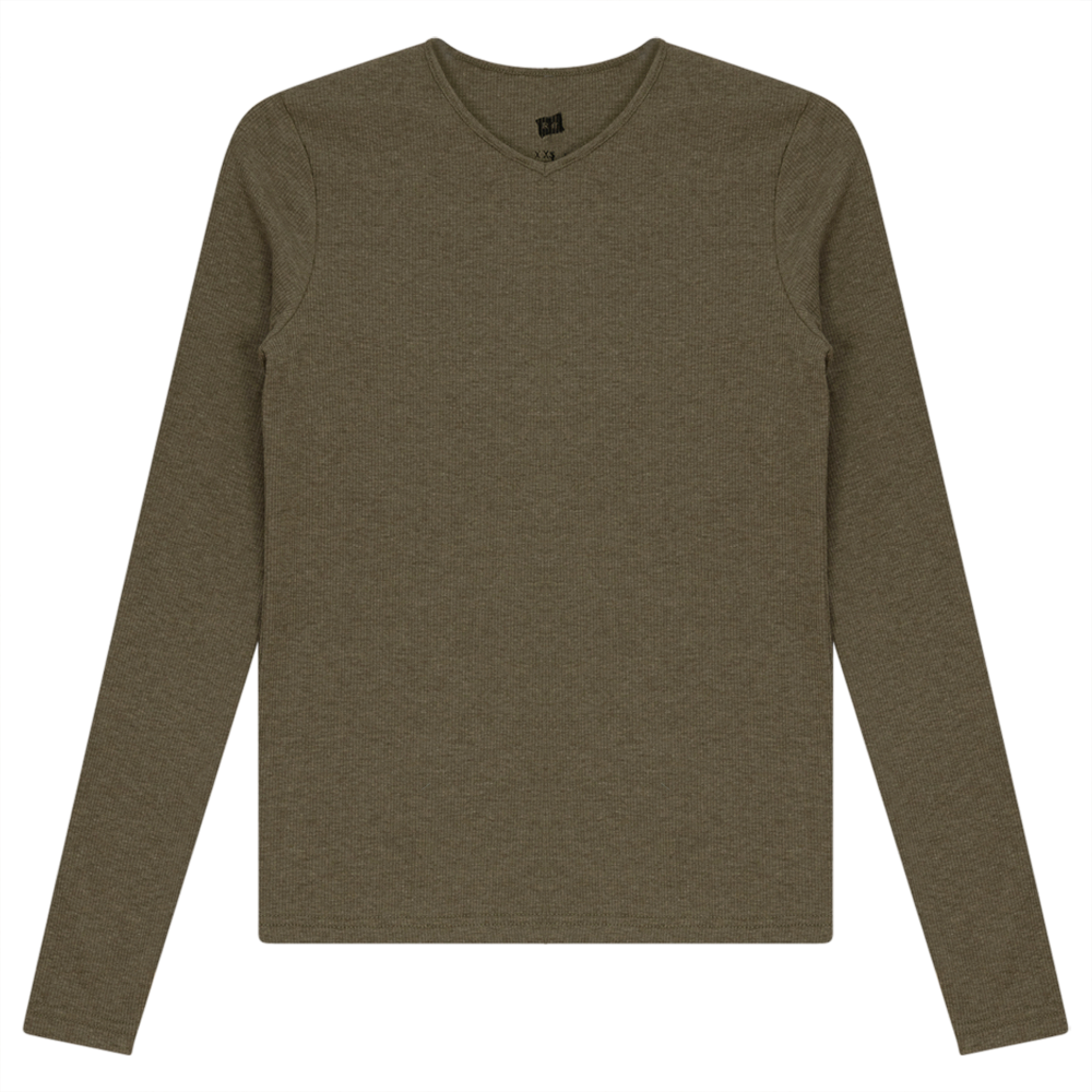 V-Neck Ribbed Tee Stone