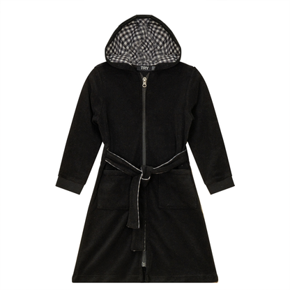 Plaid Terry Robe Black