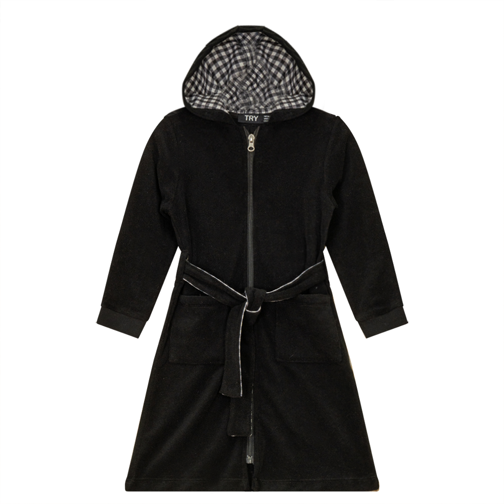 Plaid Terry Robe Black
