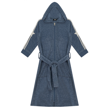 Terry Robe With Stripes Denim
