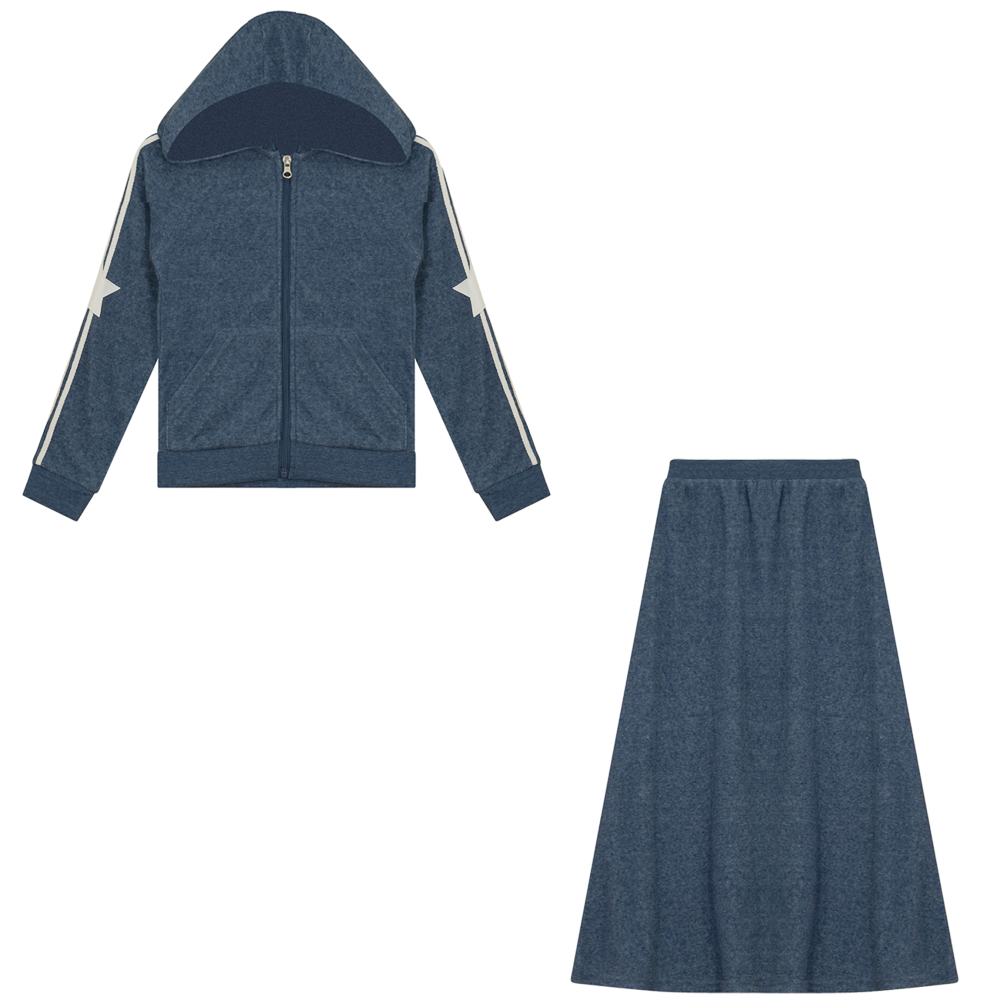 Terry 2 PC Set With Stripes Denim
