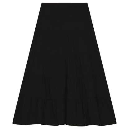 Tiered Rib Long Skirt Black