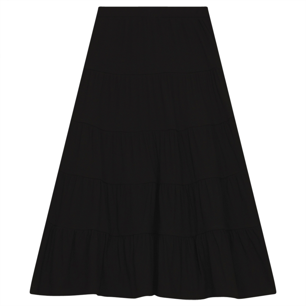 Tiered Rib Long Skirt Black