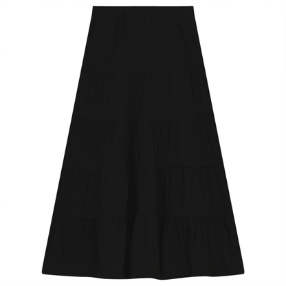 Tiered Solid Long Skirt Black