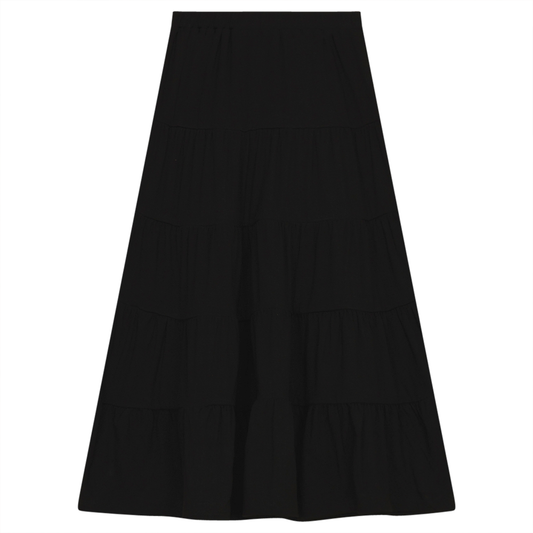 Tiered Solid Long Skirt Black