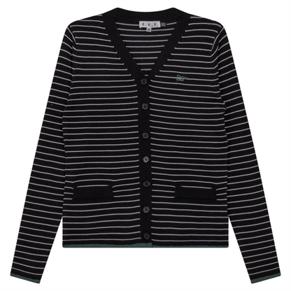 Striped Knit Cardigan Black White Basil