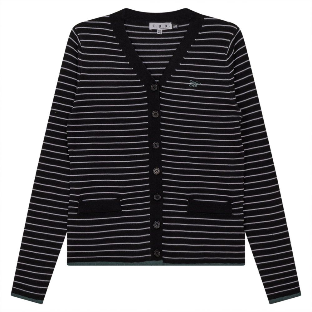Striped Knit Cardigan Black White Basil