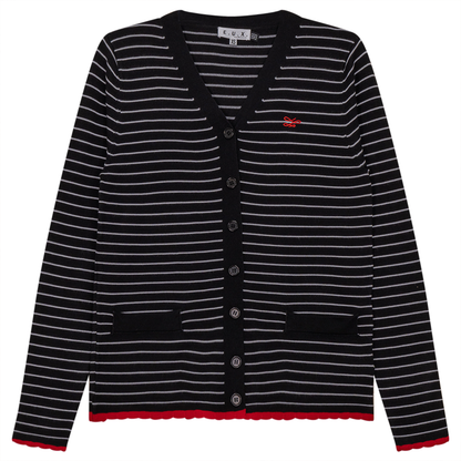 Striped Knit Cardigan Black White Red