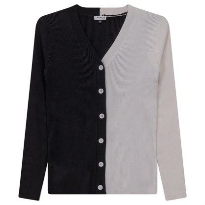 Contrast Ribbed Cardigan Black