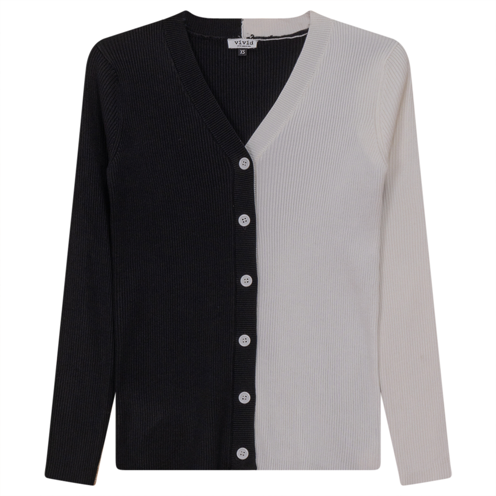 Contrast Ribbed Cardigan Black