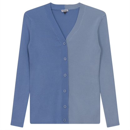 Contrast Ribbed Cardigan Dark Dusty Blue