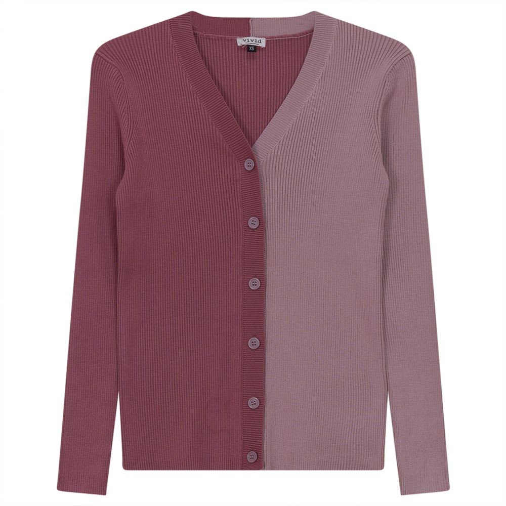 Contrast Ribbed Cardigan Dark Dusty Pink