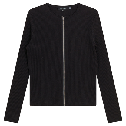 Thin Ribbed Crop Zipper Bomber