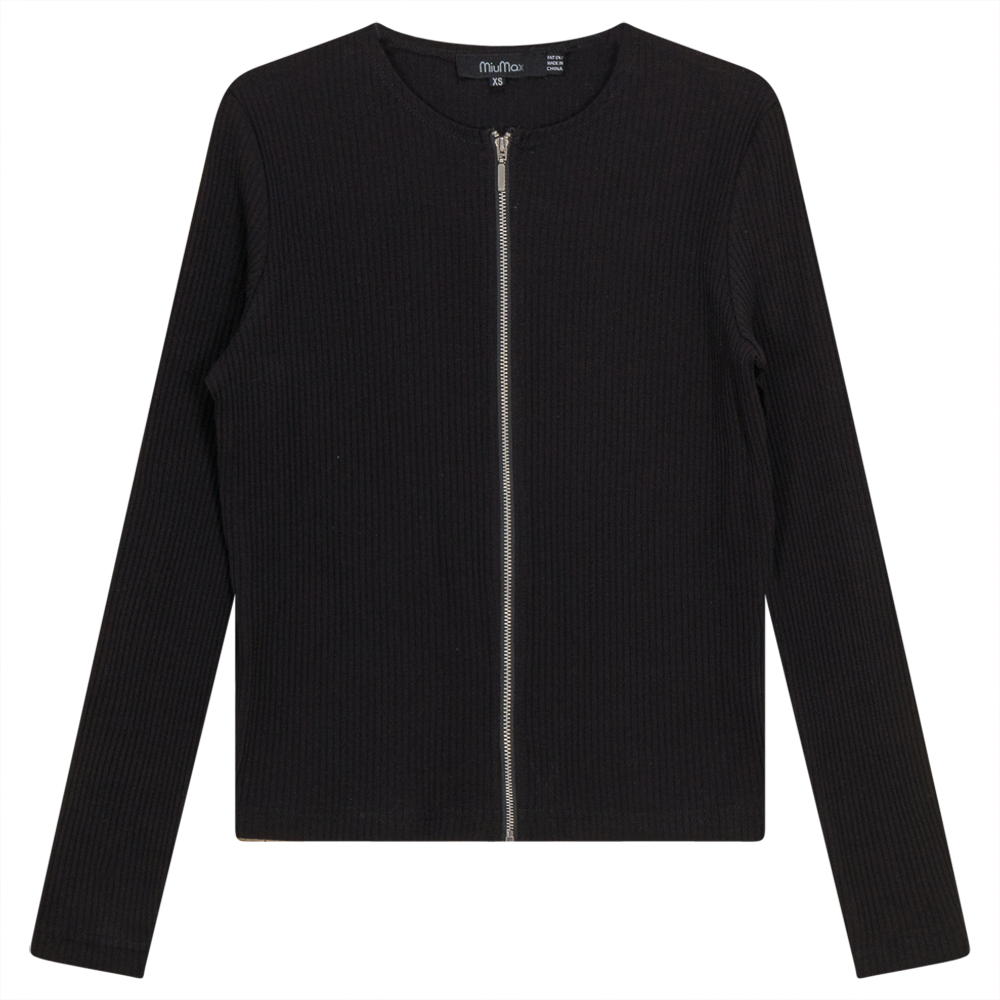 Thin Ribbed Crop Zipper Bomber