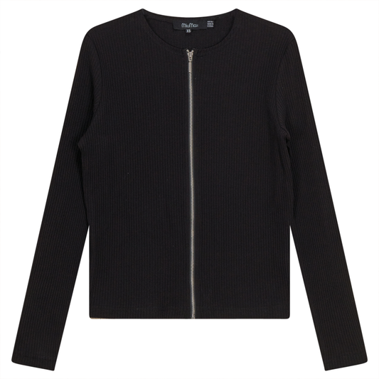 Thin Ribbed Crop Zipper Bomber