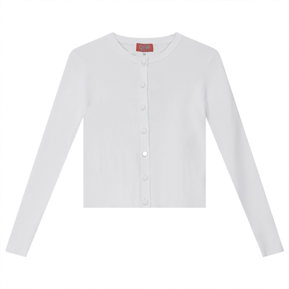 Cropped Knit Cardigan White