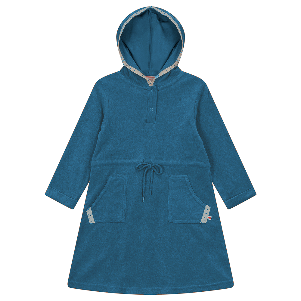 Cotton Terry Robe With Hoodie Bluejay