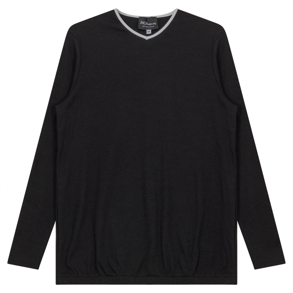 Ribbed Maternty V-Neck Bubble Top Black White