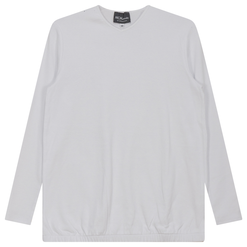 Ribbed Maternty V-Neck Bubble Top White