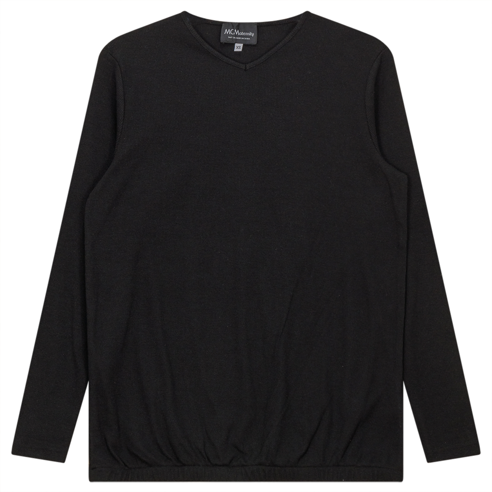 Ribbed Maternty V-Neck Bubble Top Black