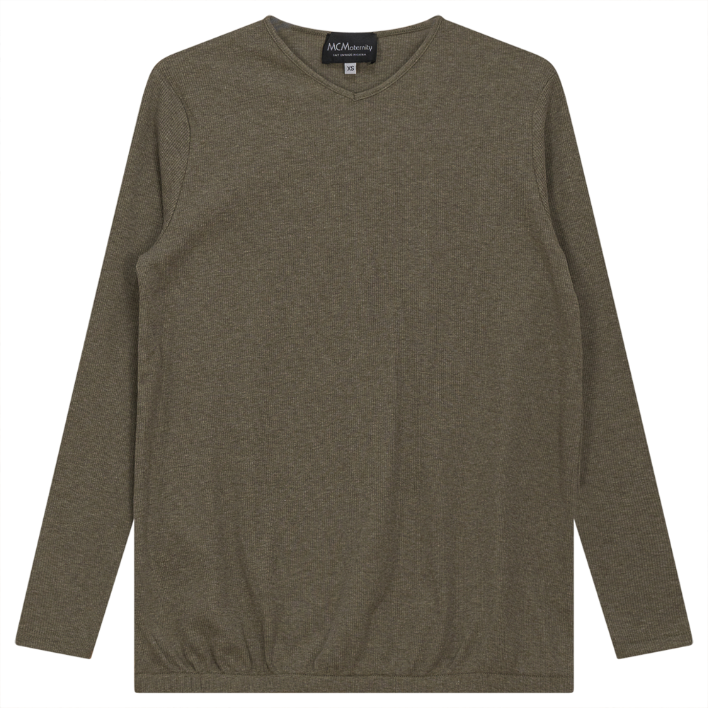 Ribbed Maternty V-Neck Bubble Top Stone