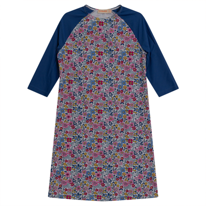 Vintage Floral Print Swim Dress White Dark Denim