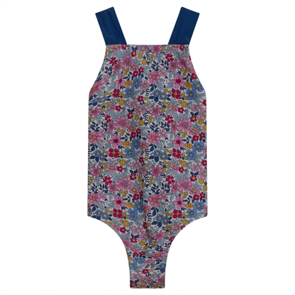 Vintage Floral Print Swimsuit White Dark Denim