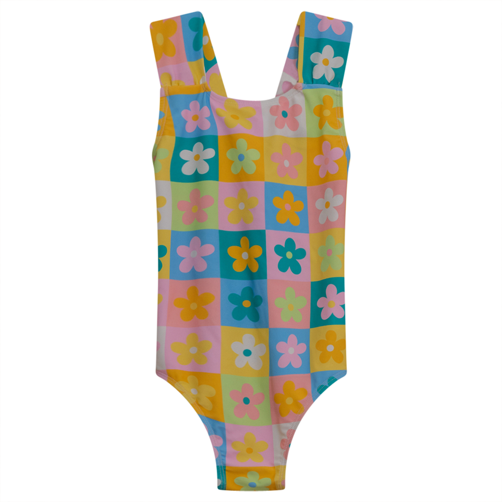 Retro Floral Print Swimsuit Multi